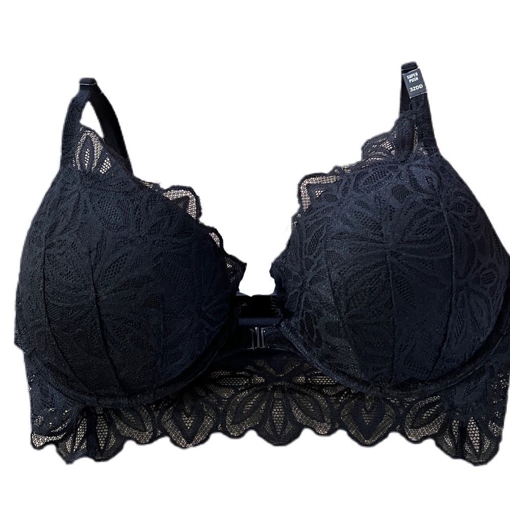 Victoria’s Secret Pink Super Push Up Bombshell padded lace bra Black 32DD